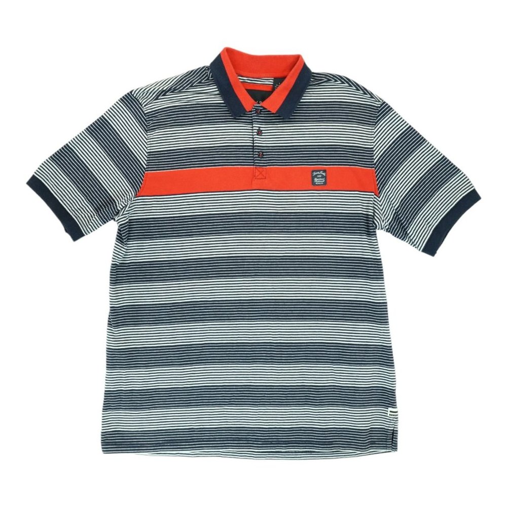 VTG Sean John Mens Large‎ Polo Black White Red Striped Fitted Shirt Y2K